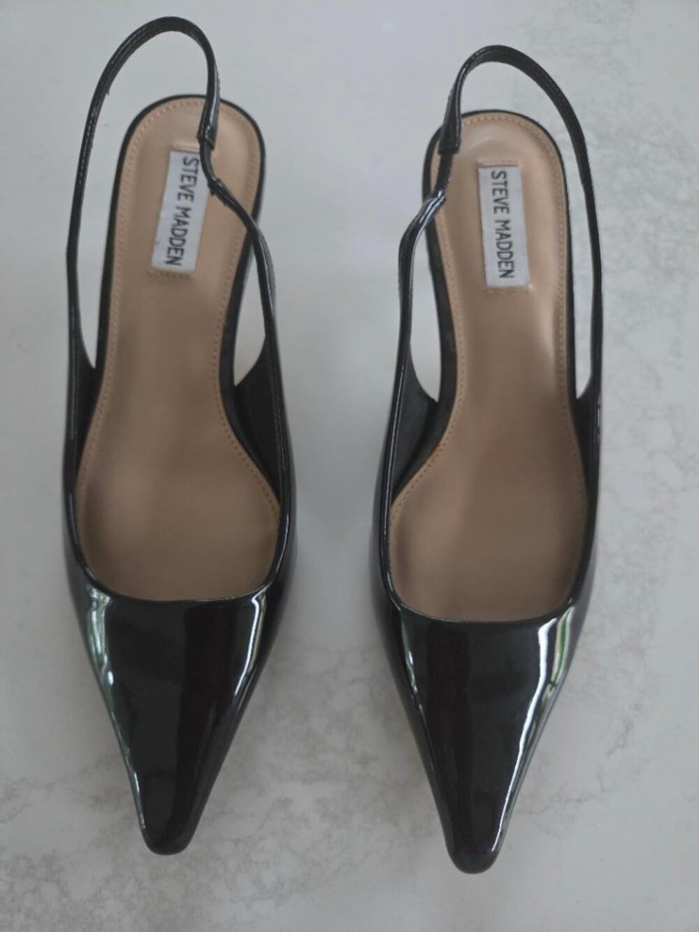 Steve Madden New Black Patent Leather Slingback Pointed Toe Kitten Heels  8.5/9